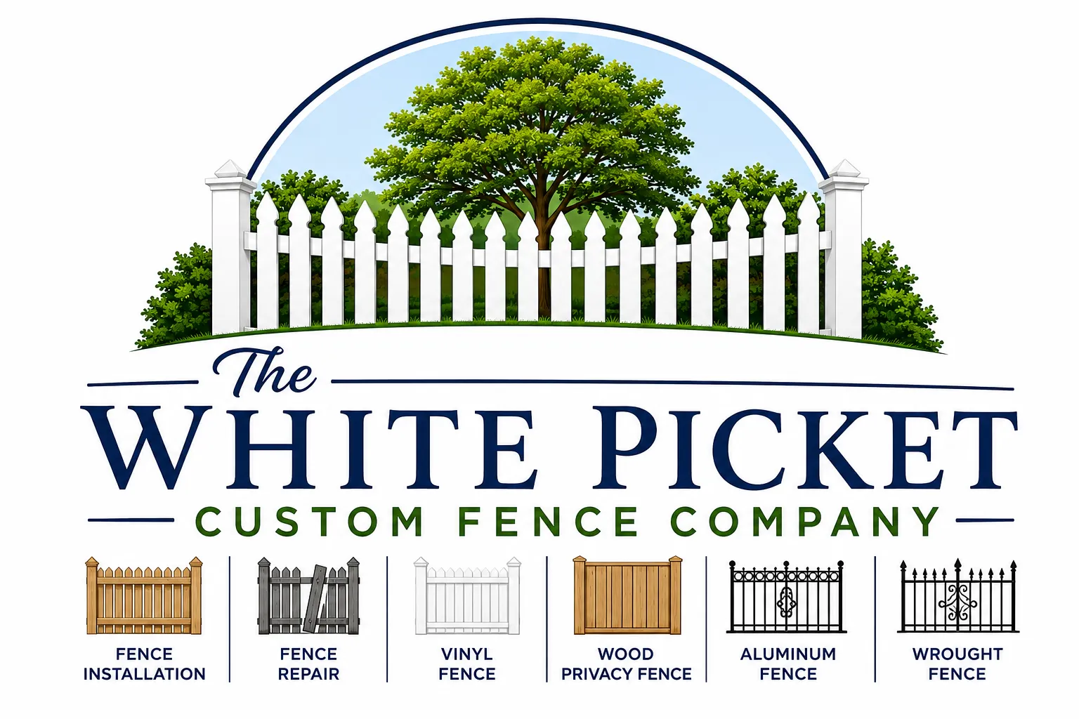The White Picket Custom Fence Company Logo